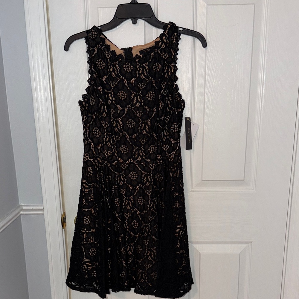 City Studio Black Lace Mini Dress - Nude Lining